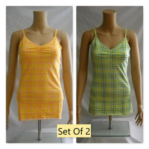 SO Tank Cami Tops Plaid Stretch Contains a shelf bra JRS Large Set of 2